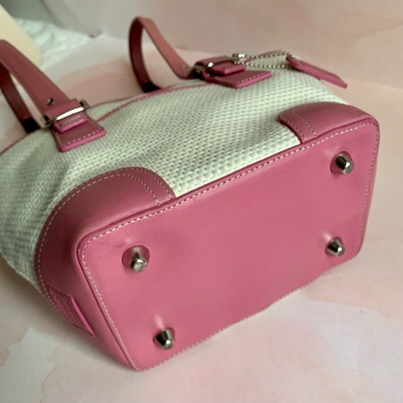 COACH Pink Tote Cream Woven Straw Handbag B04K4467 - Picture 5 of 8